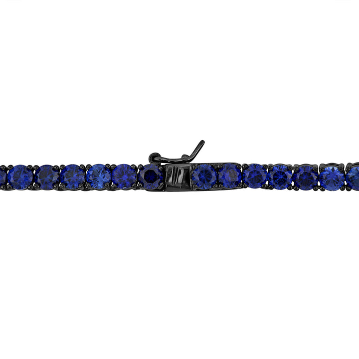 Lab-Created Blue Sapphire Tennis Necklace in Black Rhodium Plated Sterling Silver