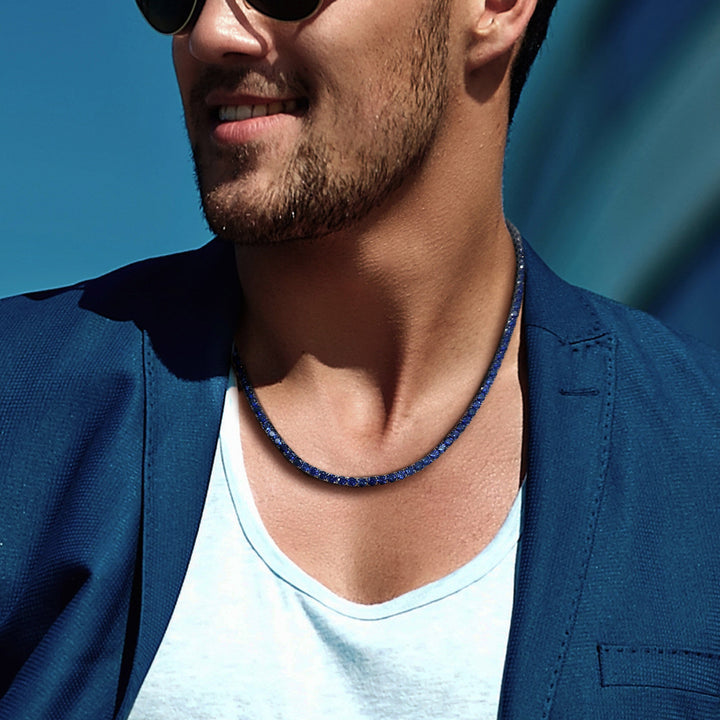 Lab-Created Blue Sapphire Tennis Necklace in Black Rhodium Plated Sterling Silver