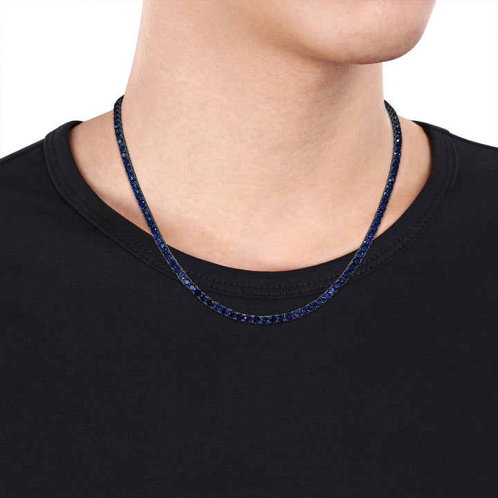 Lab-Created Blue Sapphire Tennis Necklace in Black Rhodium Plated Sterling Silver