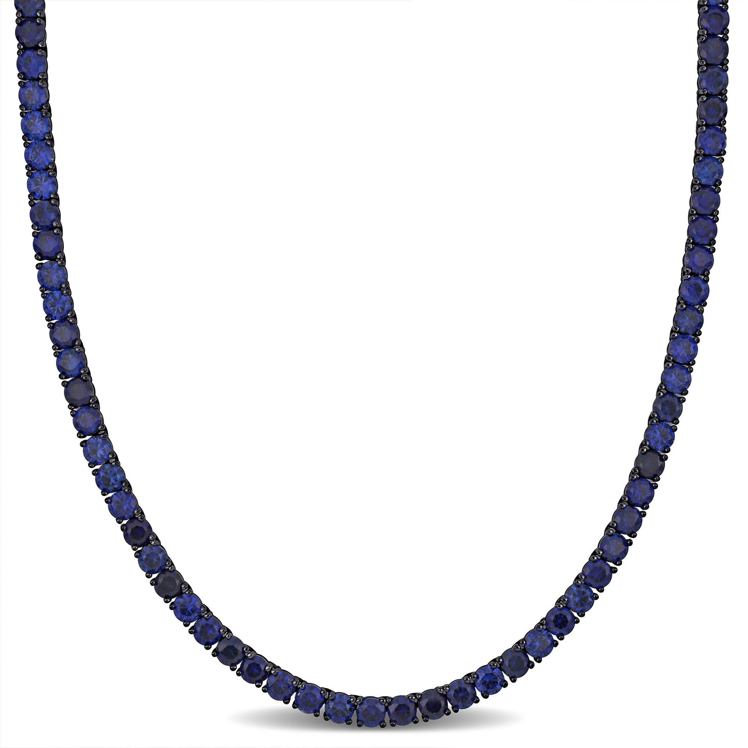 Lab-Created Blue Sapphire Tennis Necklace in Black Rhodium Plated Sterling Silver