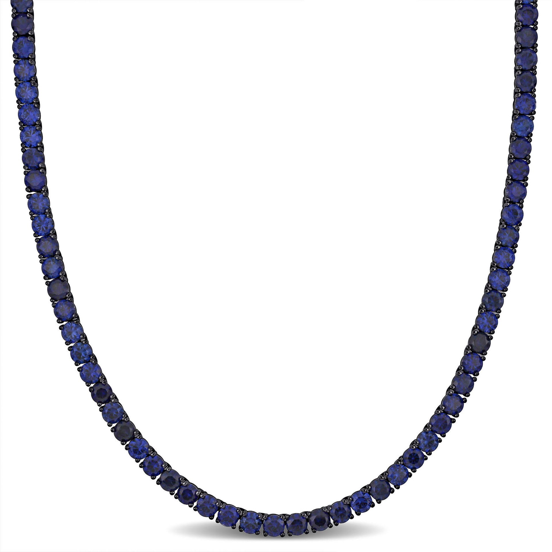 Lab-Created Blue Sapphire Tennis Necklace in Black Rhodium Plated Sterling Silver