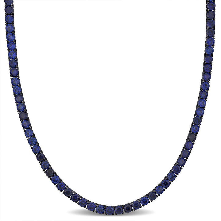 Lab-Created Blue Sapphire Tennis Necklace in Black Rhodium Plated Sterling Silver