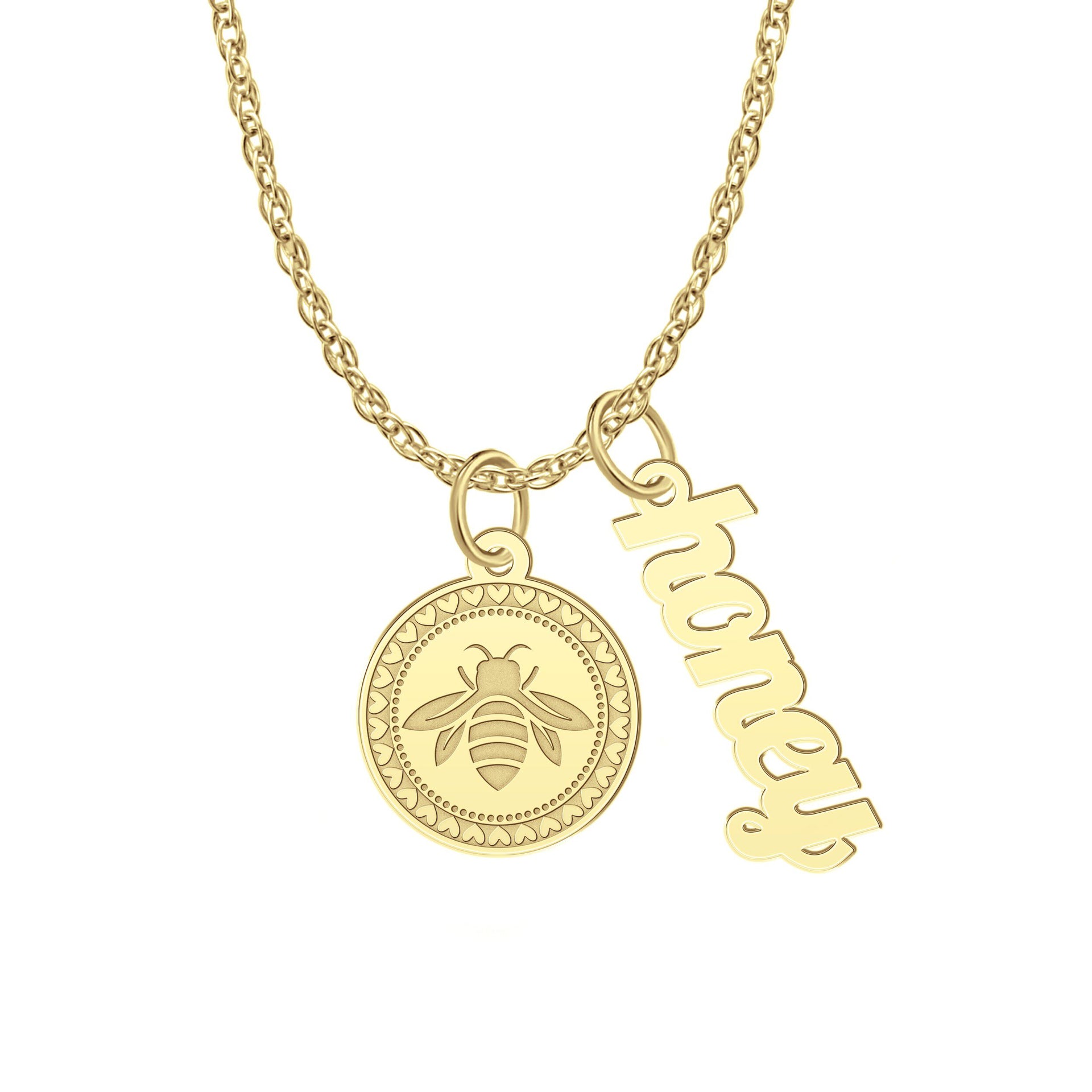 Bee & Honey Charm Necklace in 10K Yellow Gold