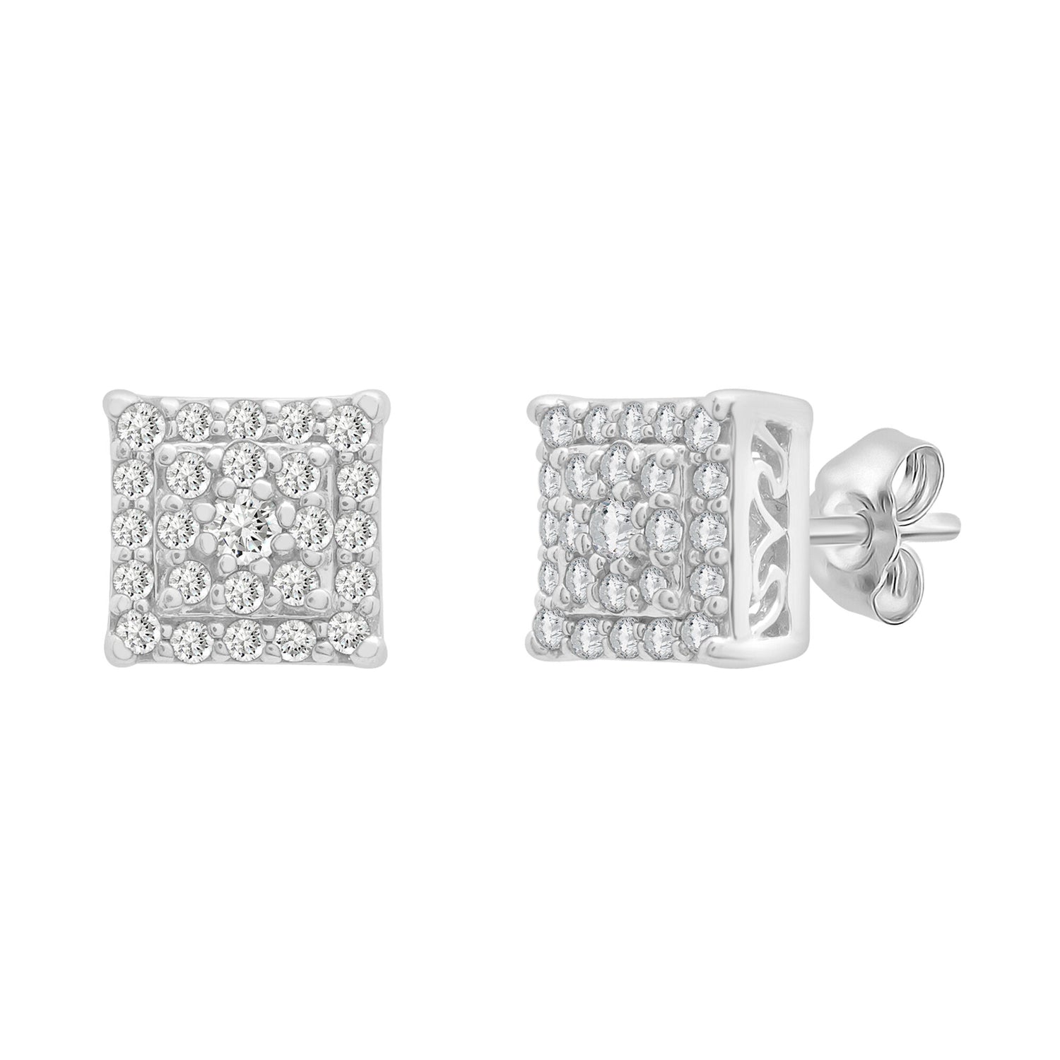 Diamond Cluster Stud Earrings in Sterling Silver (1/4 ct. tw.)