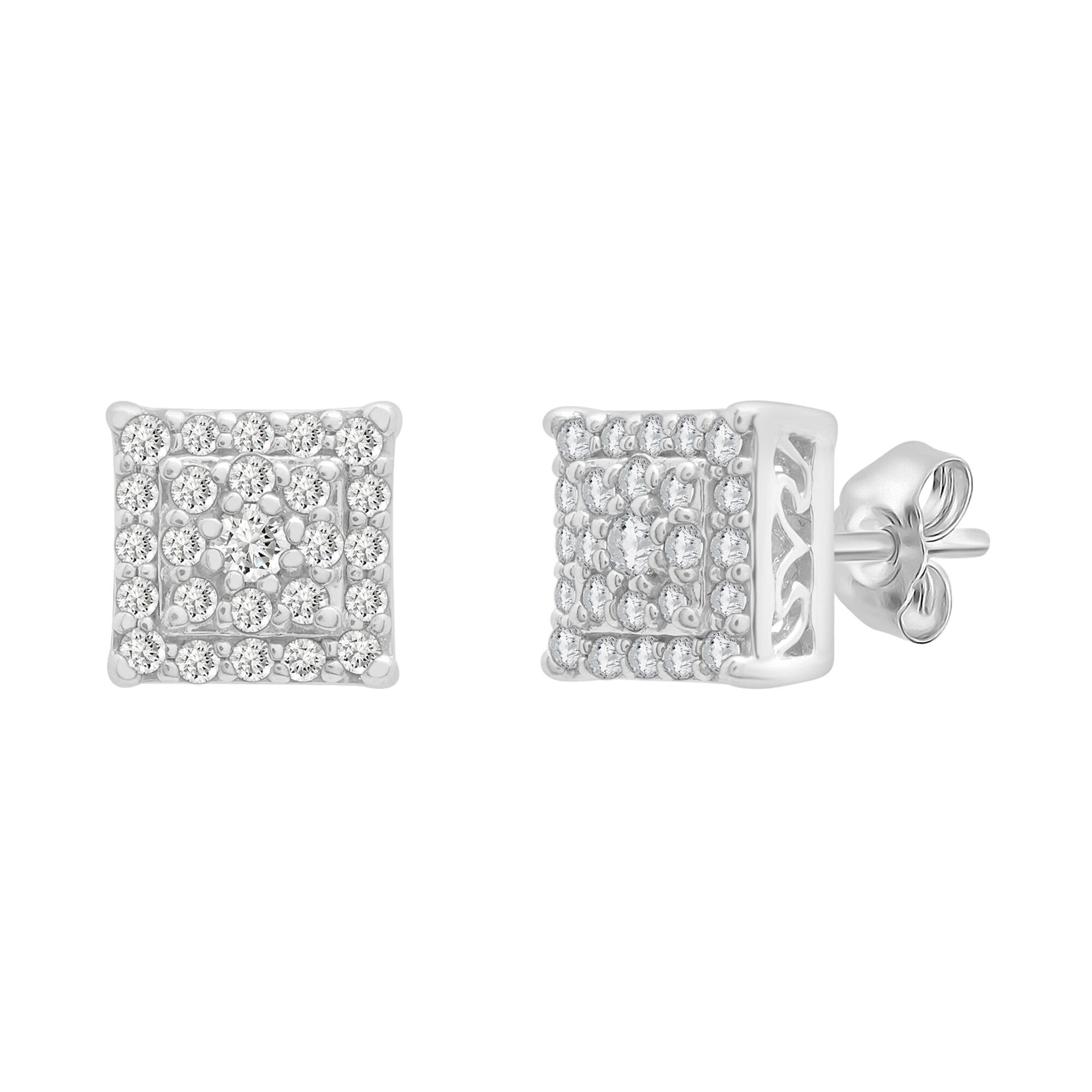 Diamond Cluster Stud Earrings in Sterling Silver (1/4 ct. tw.)