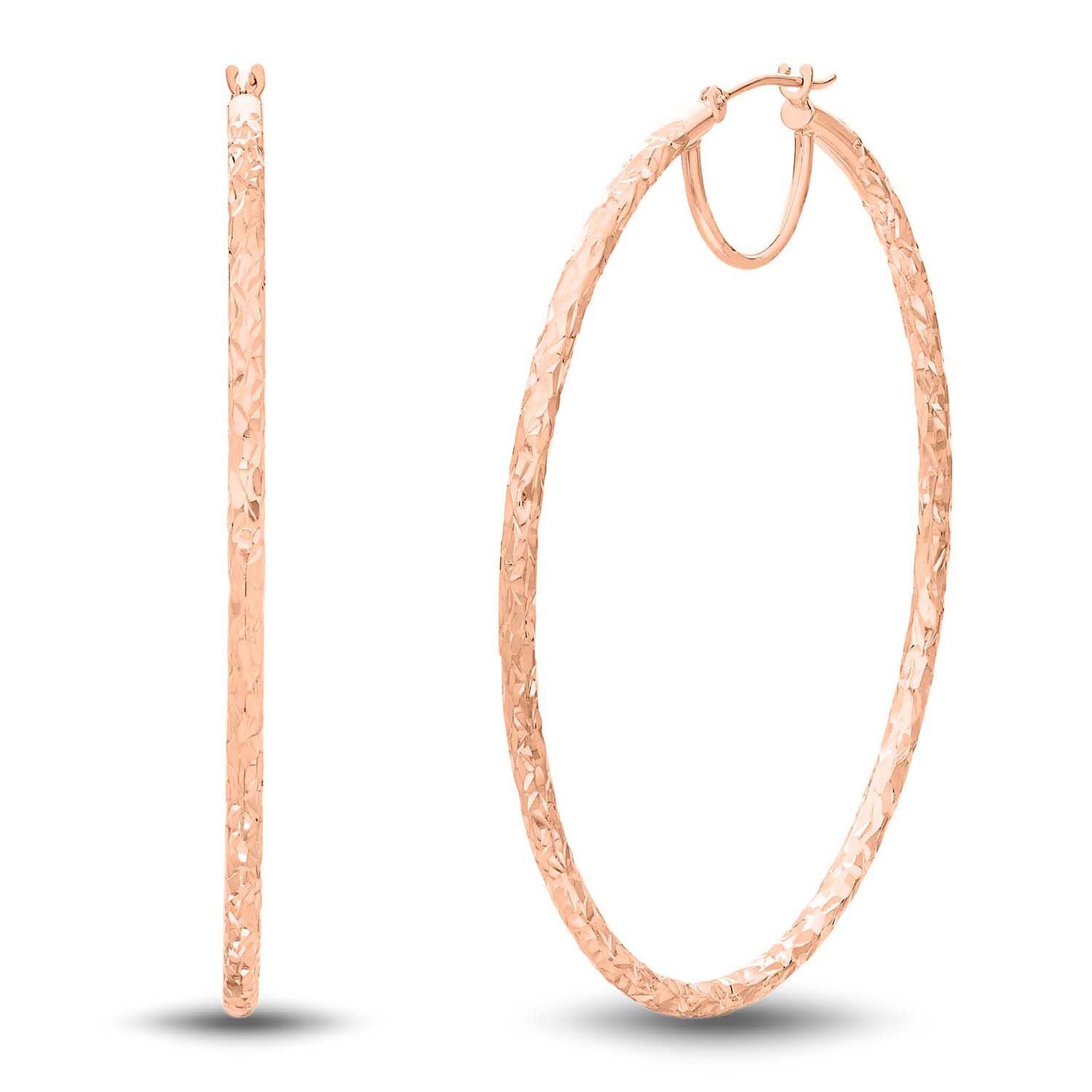 Large Hoop Earrings with Diamond Cut in 14K Rose Gold