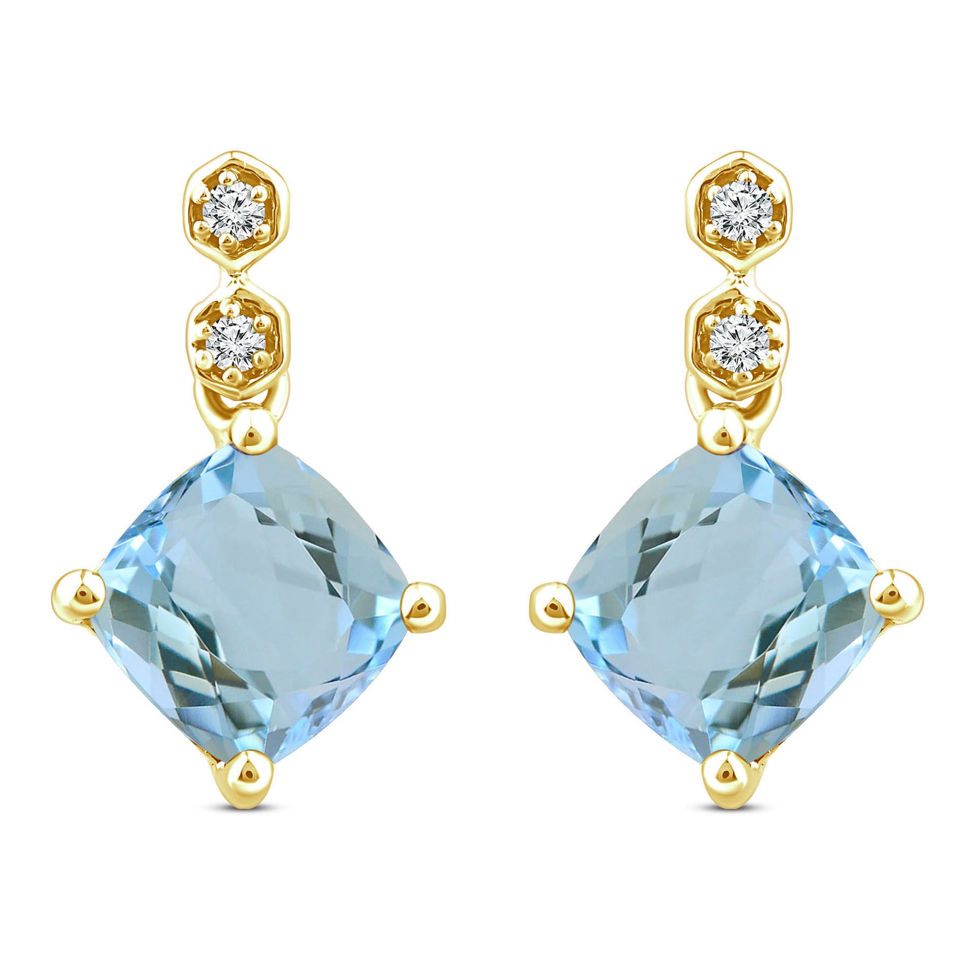 Aquamarine & Diamond Accent Dangle Earrings in 10K Yellow Gold