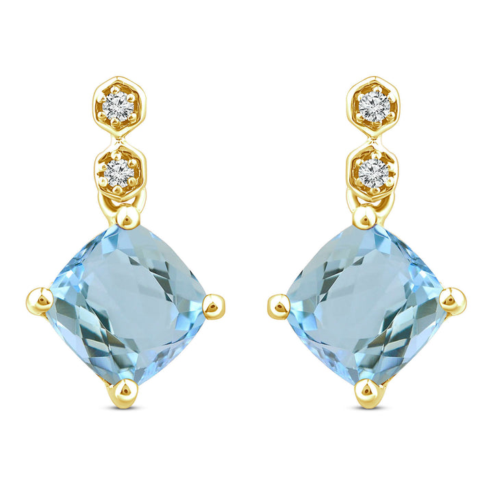 Aquamarine & Diamond Accent Dangle Earrings in 10K Yellow Gold