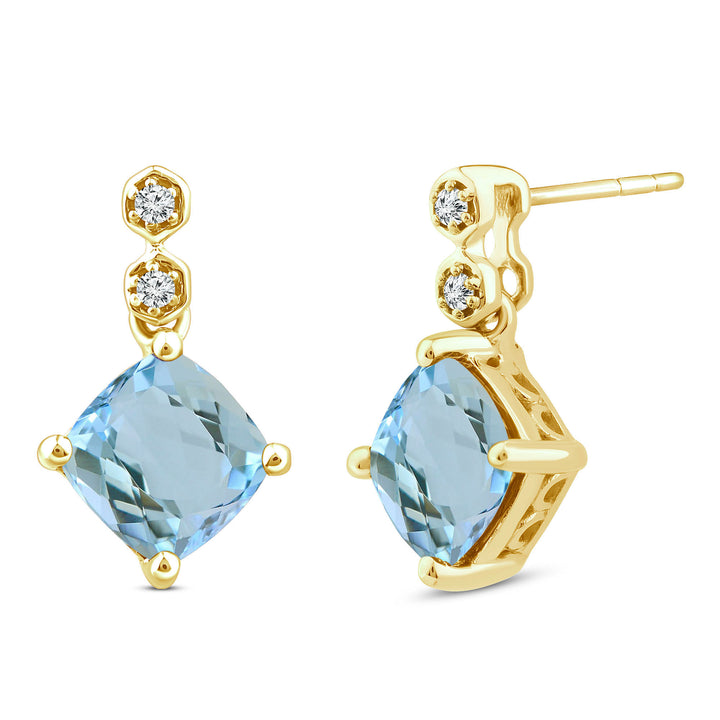 Aquamarine & Diamond Accent Dangle Earrings in 10K Yellow Gold