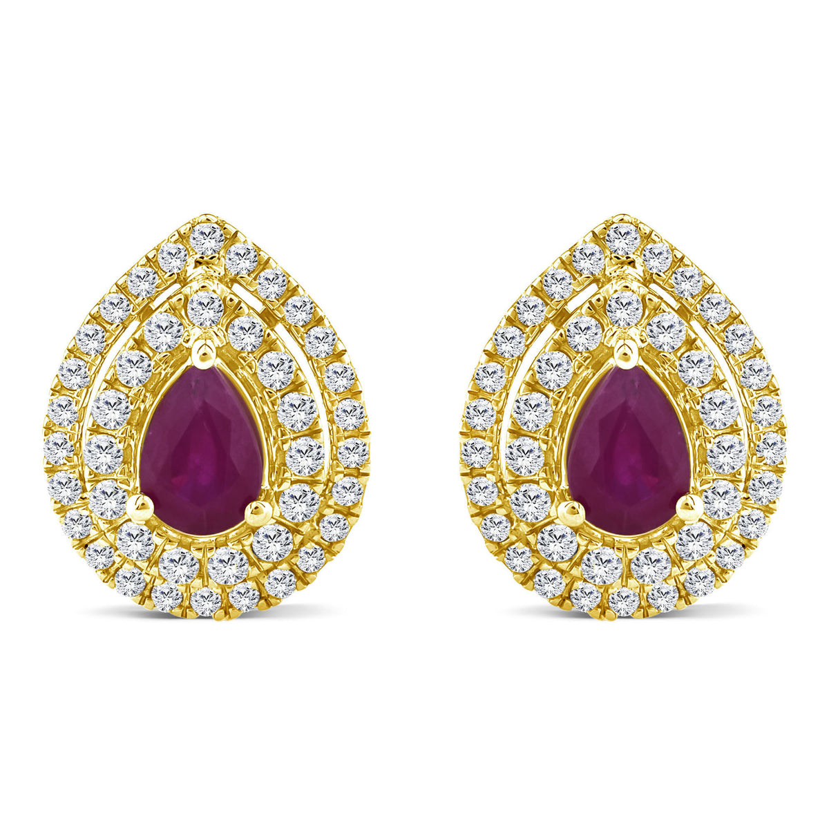 Ruby & Diamond Double Halo Stud Earrings in 14K Yellow Gold (1/2 ct. tw.)