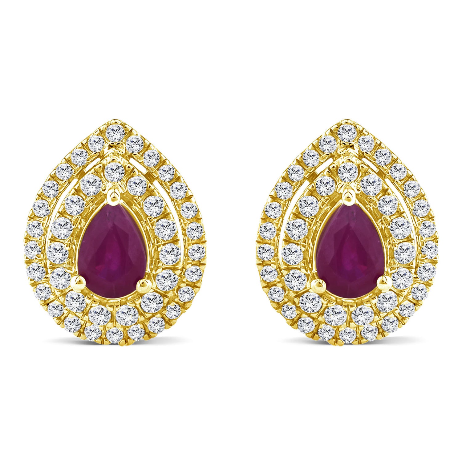 Ruby & Diamond Double Halo Stud Earrings in 14K Yellow Gold (1/2 ct. tw.)