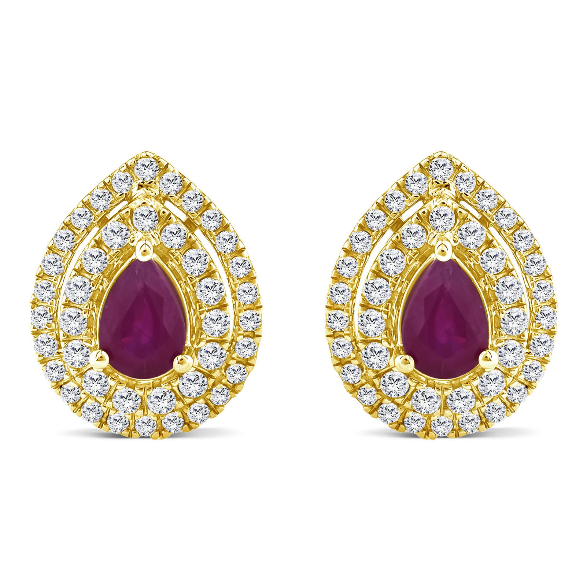 Ruby & Diamond Double Halo Stud Earrings in 14K Yellow Gold (1/2 ct. tw.)