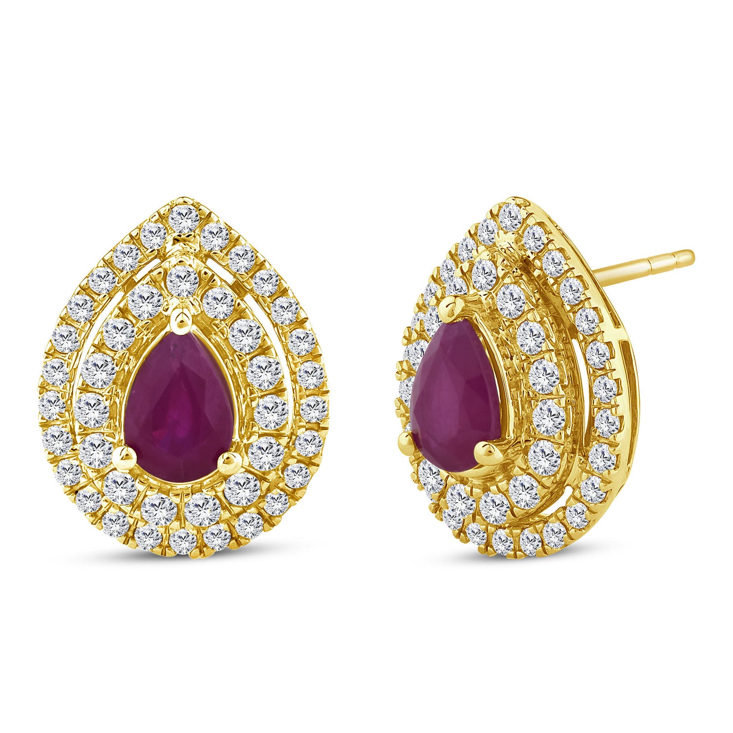 Ruby & Diamond Double Halo Stud Earrings in 14K Yellow Gold (1/2 ct. tw.)