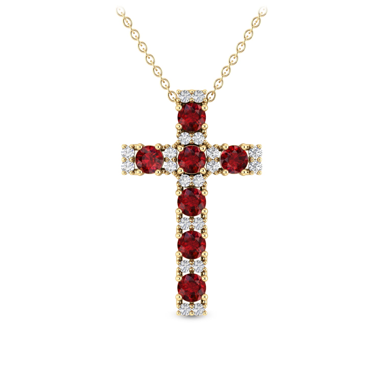 Ruby & Diamond Cross Pendant in 10K Yellow Gold (1/10 ct. tw.)