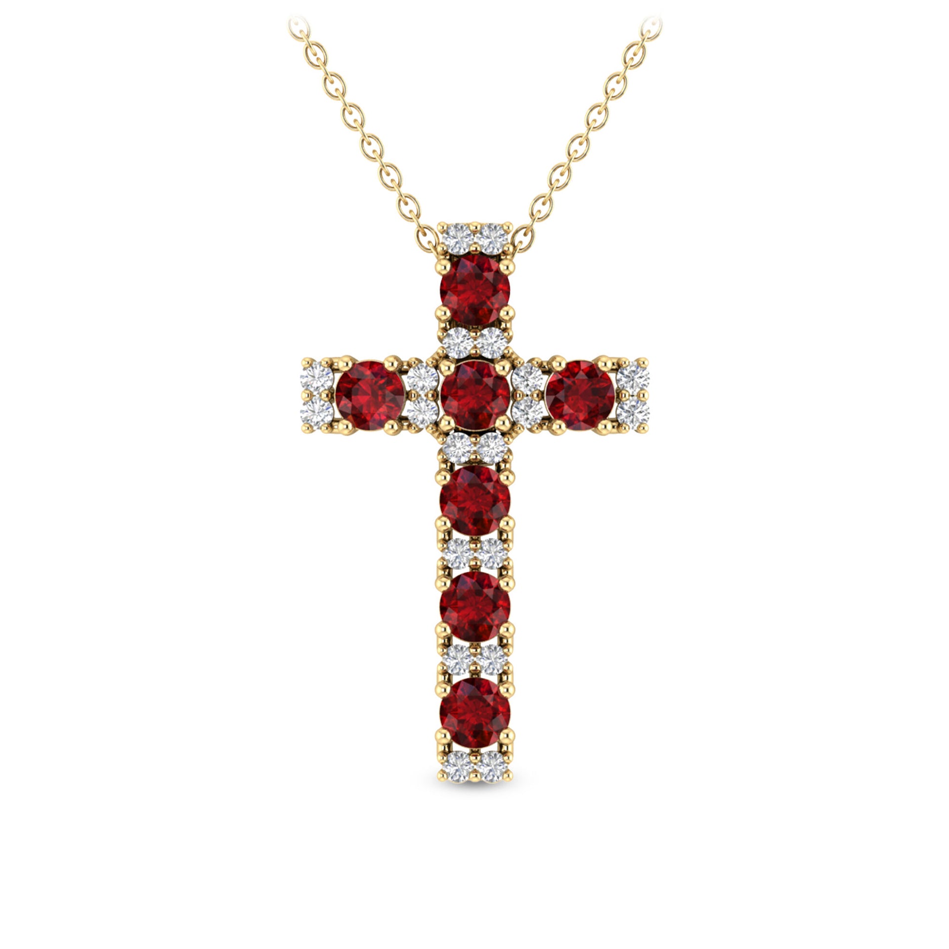 Ruby & Diamond Cross Pendant in 10K Yellow Gold (1/10 ct. tw.)