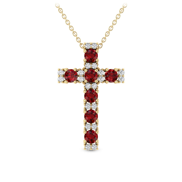Ruby & Diamond Cross Pendant in 10K Yellow Gold (1/10 ct. tw.)