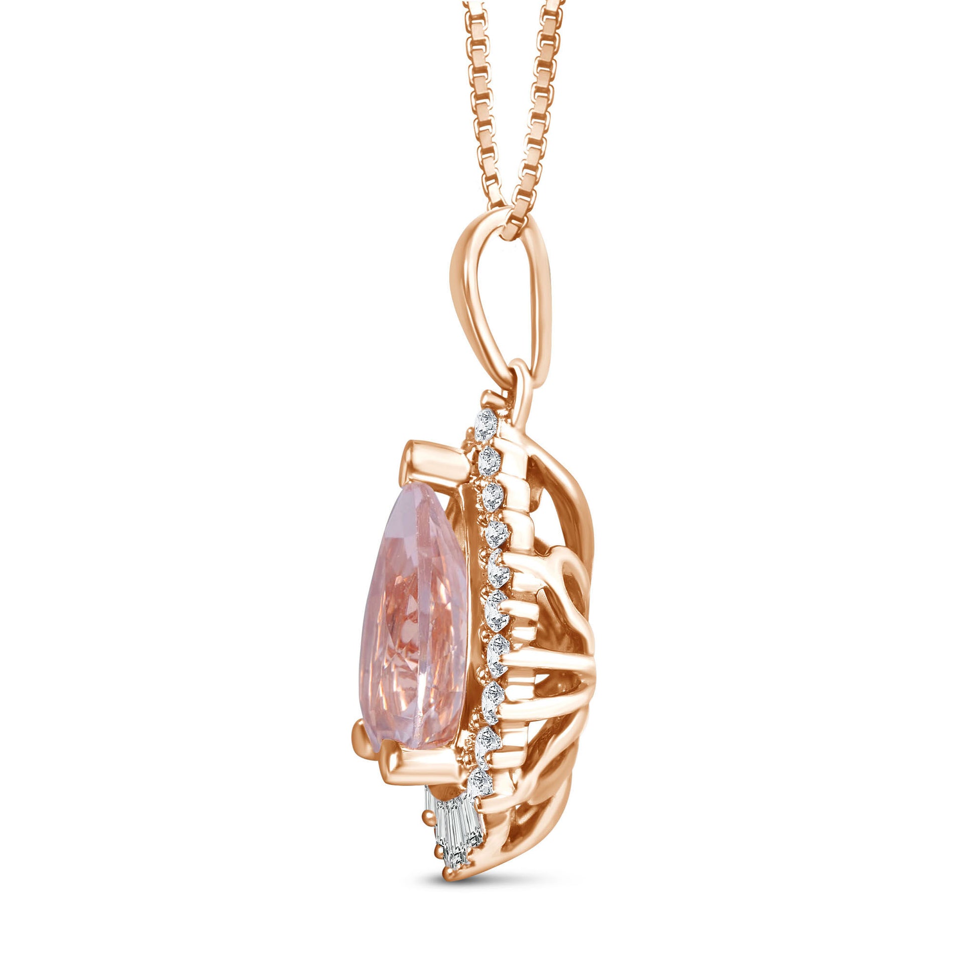 Morganite & Diamond Halo Pendant in 10K Rose Gold (1/4 ct. tw.)
