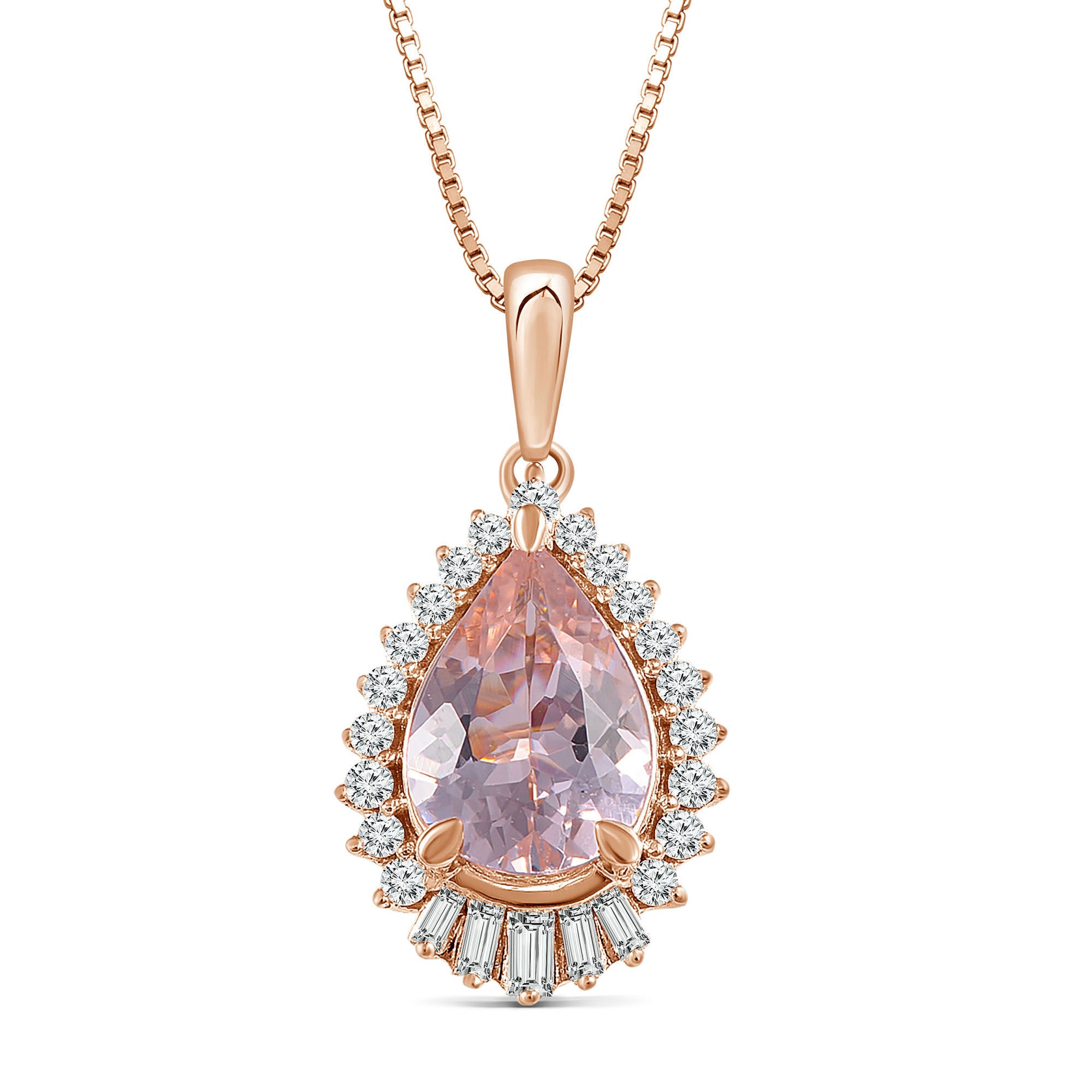 Morganite & Diamond Halo Pendant in 10K Rose Gold (1/4 ct. tw.)