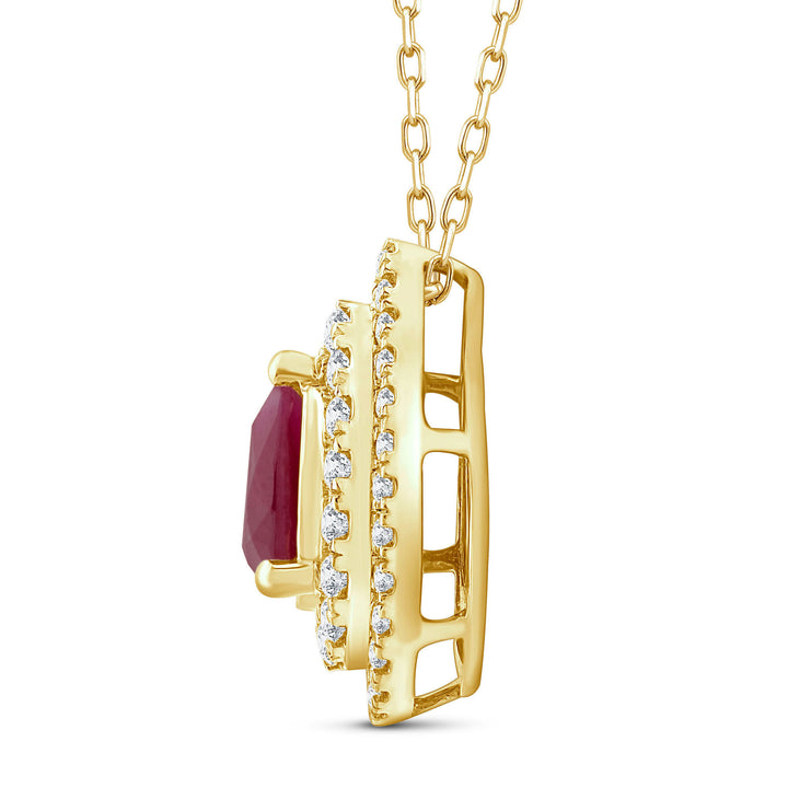 Ruby & Diamond Double Halo Pendant in 14K Yellow Gold (3/8 ct. tw.)
