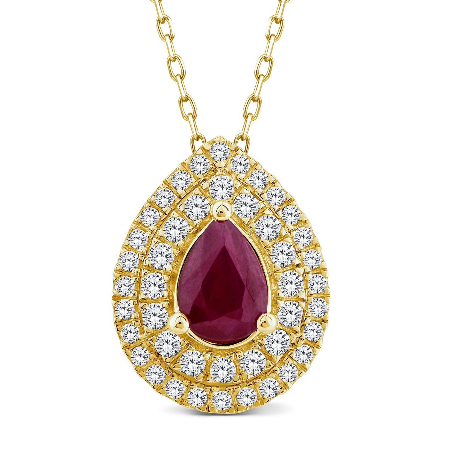 Ruby & Diamond Double Halo Pendant in 14K Yellow Gold (3/8 ct. tw.)