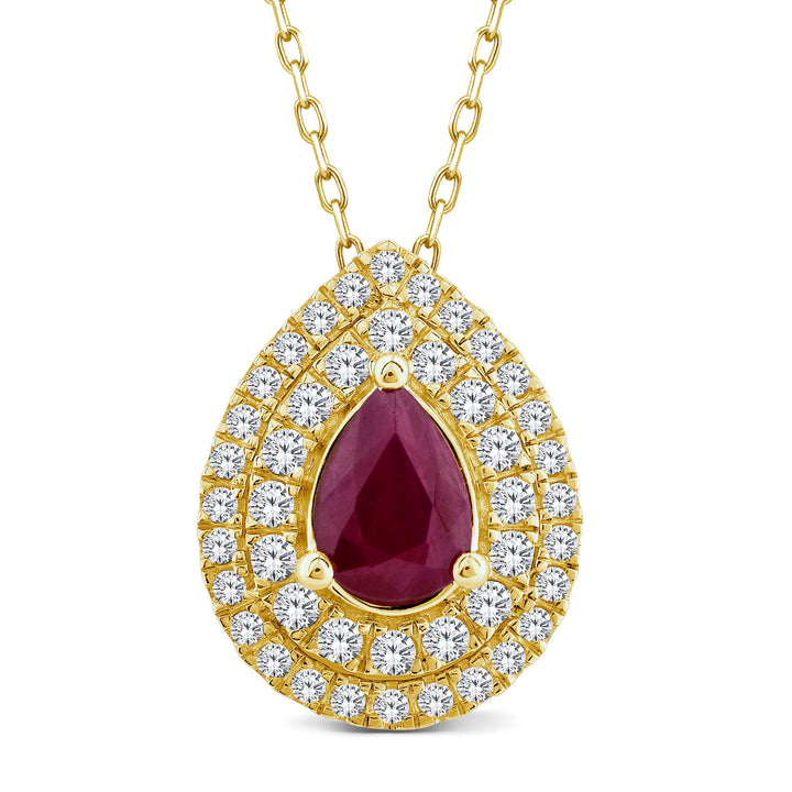 Ruby & Diamond Double Halo Pendant in 14K Yellow Gold (3/8 ct. tw.)