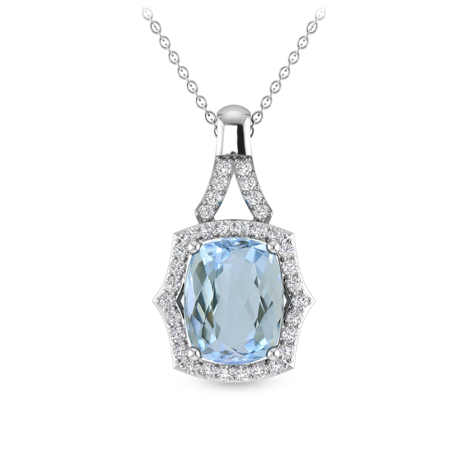 Aquamarine & Diamond Pendant in 10K White Gold (1/5 ct. tw.)