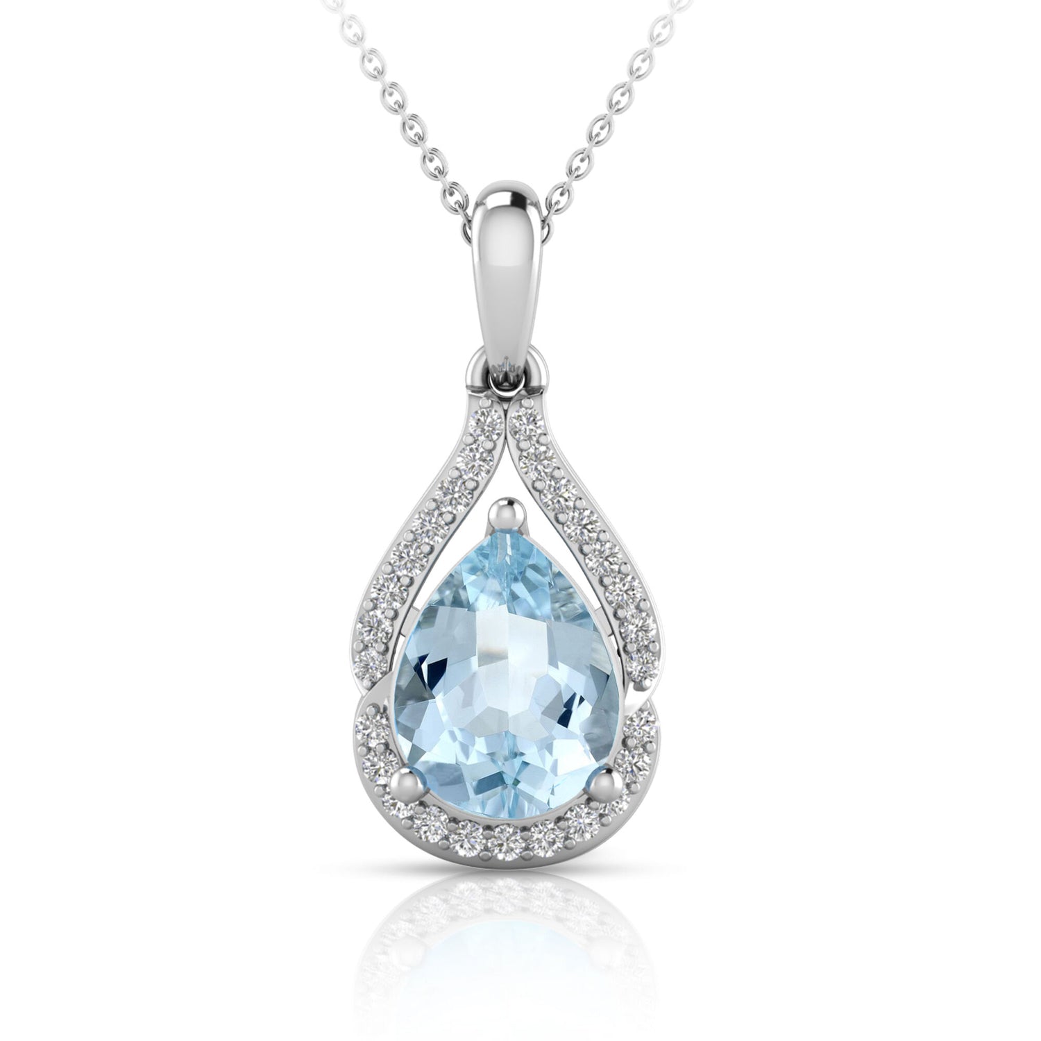 Aquamarine & Diamond Pendant in 10K White Gold (1/7 ct. tw.)