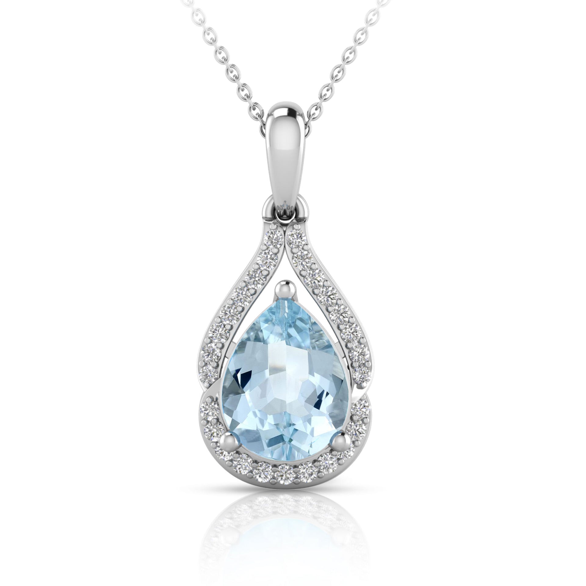 Aquamarine & Diamond Pendant in 10K White Gold (1/7 ct. tw.)