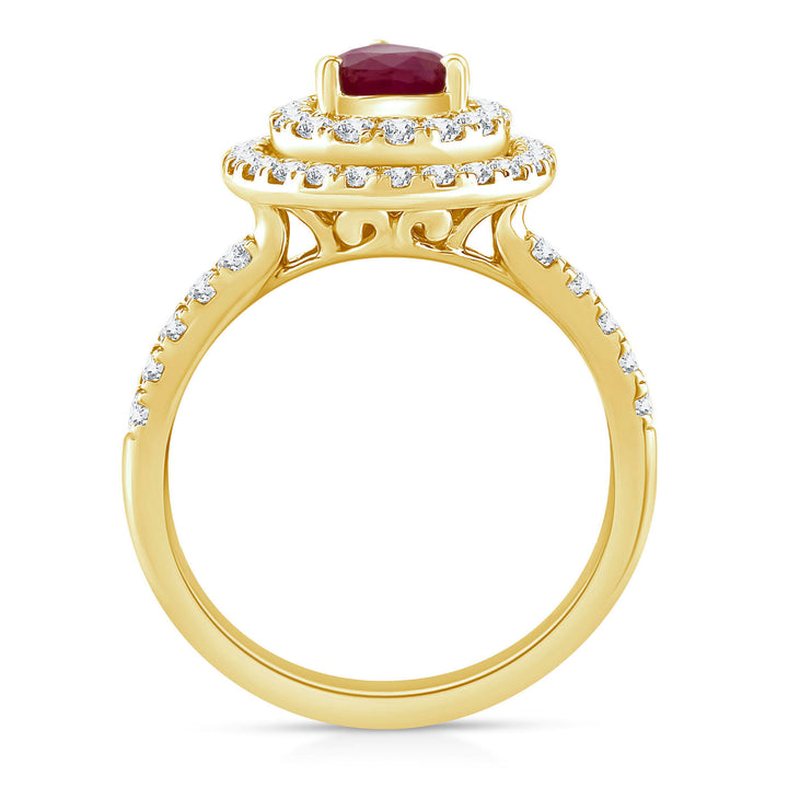 Ruby & Diamond Double Halo Ring in 14K Yellow Gold (5/8 ct. tw.)