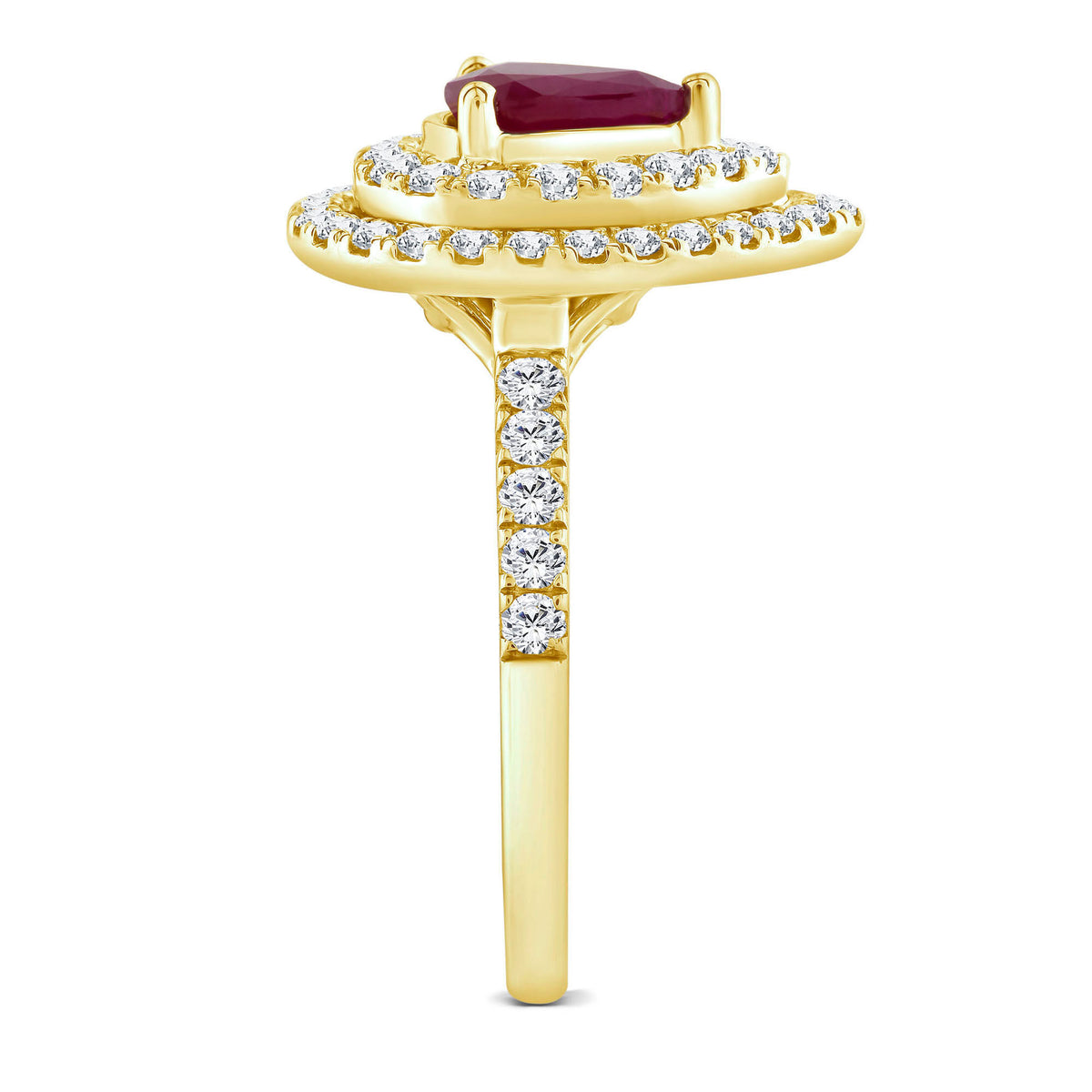Ruby & Diamond Double Halo Ring in 14K Yellow Gold (5/8 ct. tw.)