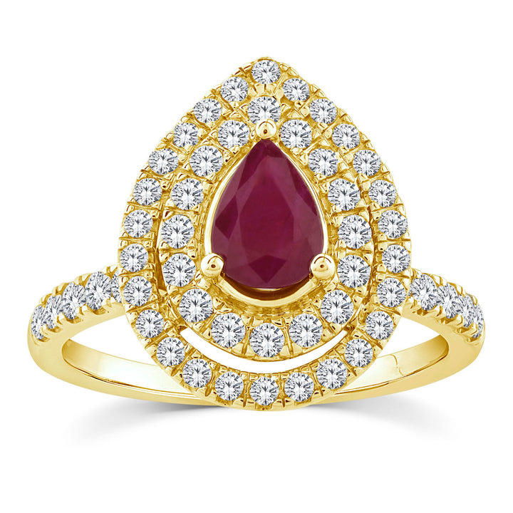 Ruby & Diamond Double Halo Ring in 14K Yellow Gold (5/8 ct. tw.)