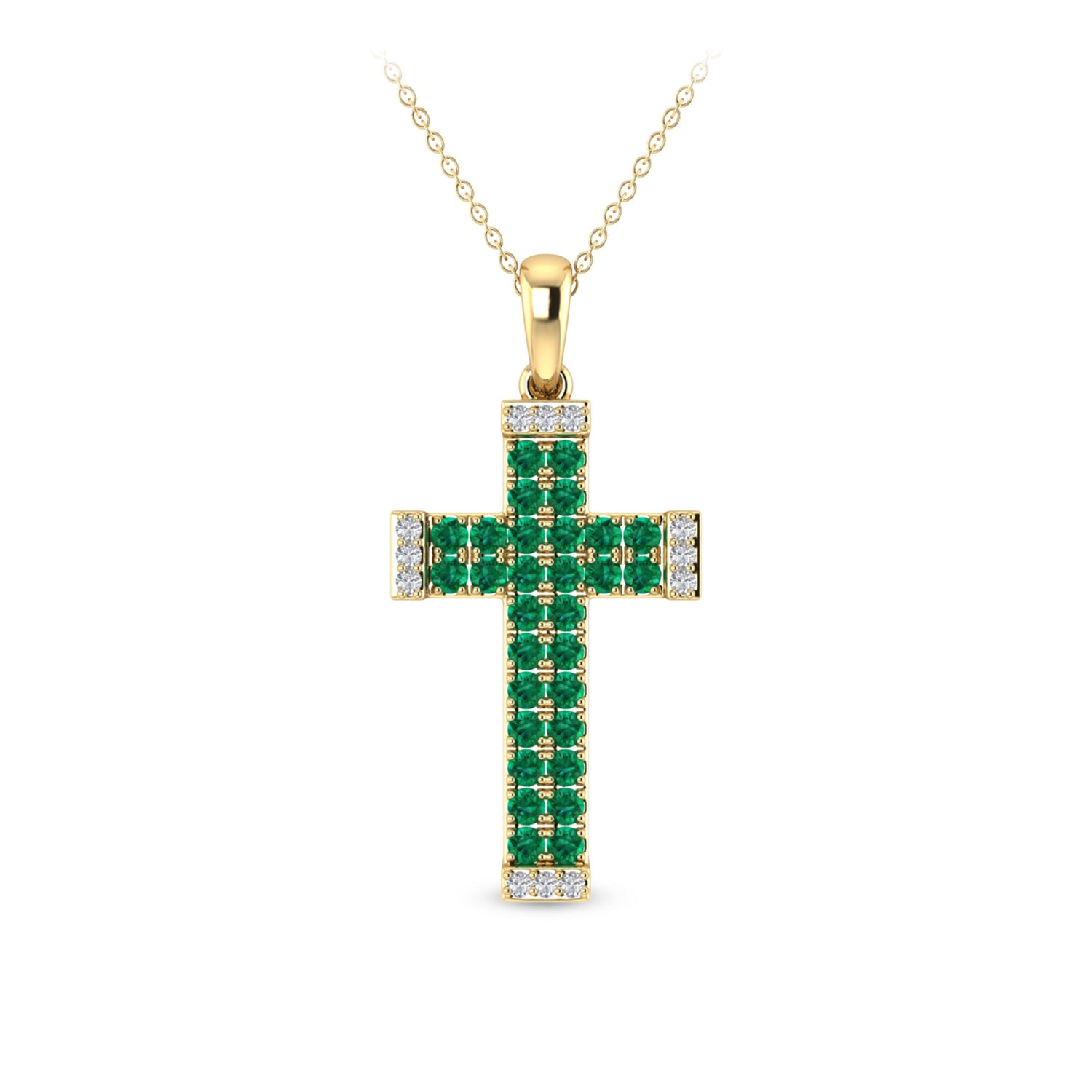 Emerald & Diamond Accent Cross Pendant in 10K Yellow Gold