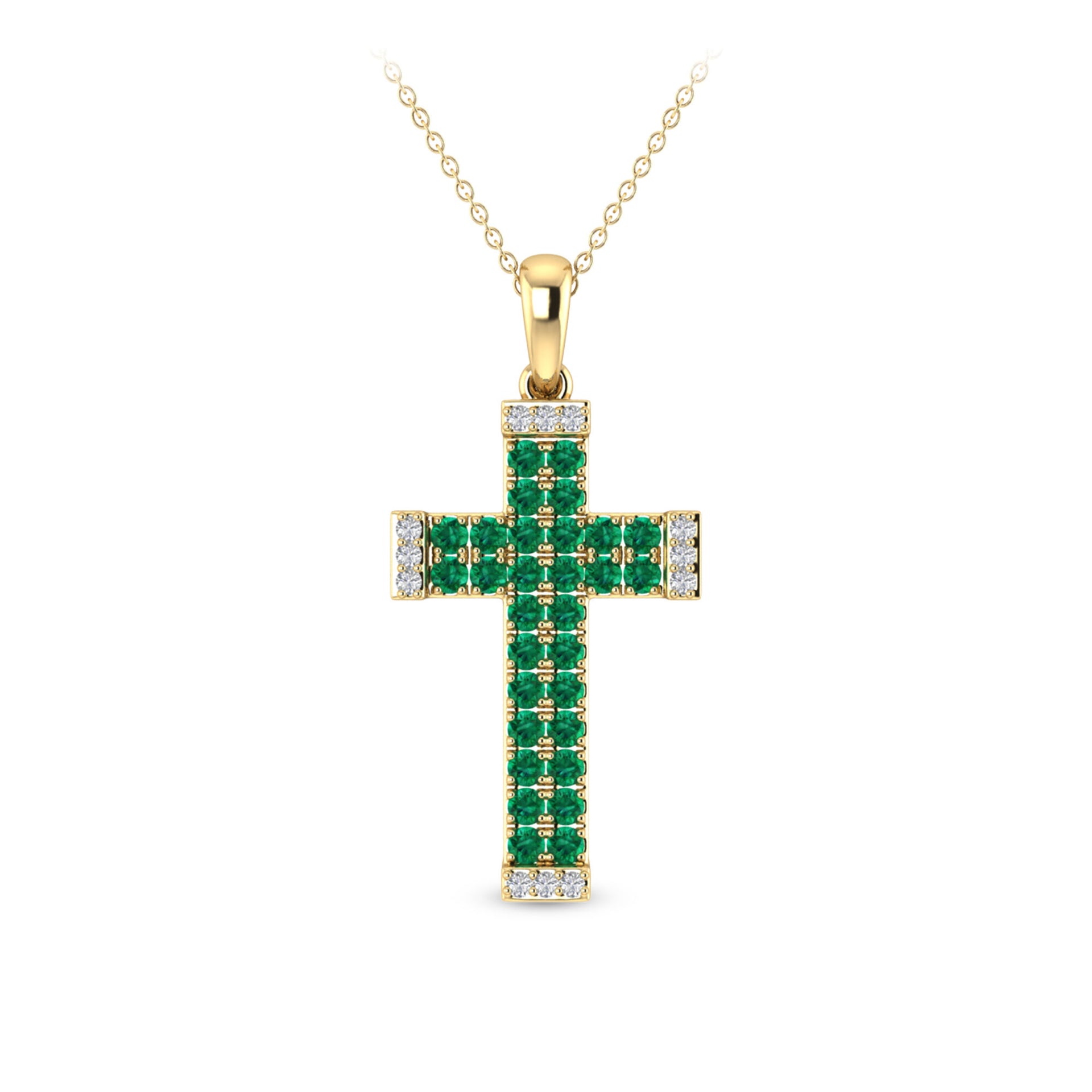 Emerald & Diamond Accent Cross Pendant in 10K Yellow Gold
