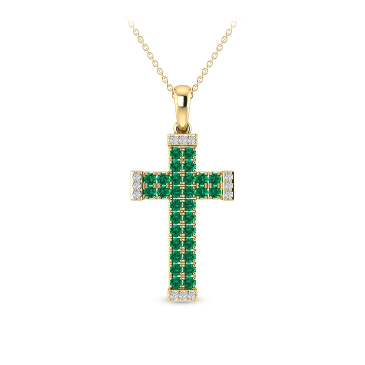 Emerald & Diamond Accent Cross Pendant in 10K Yellow Gold