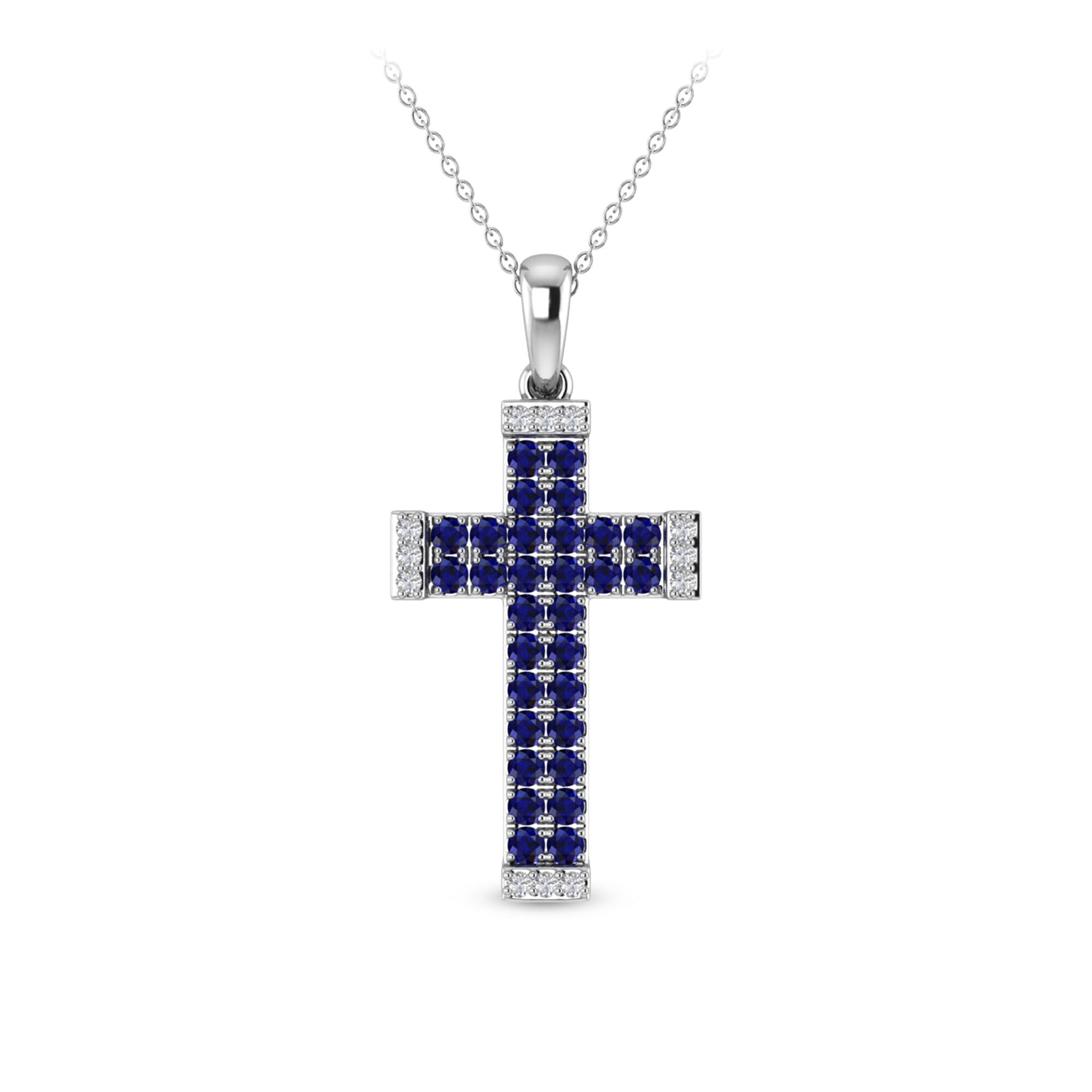 Blue Sapphire & Diamond Accent Cross Pendant in 10K White Gold
