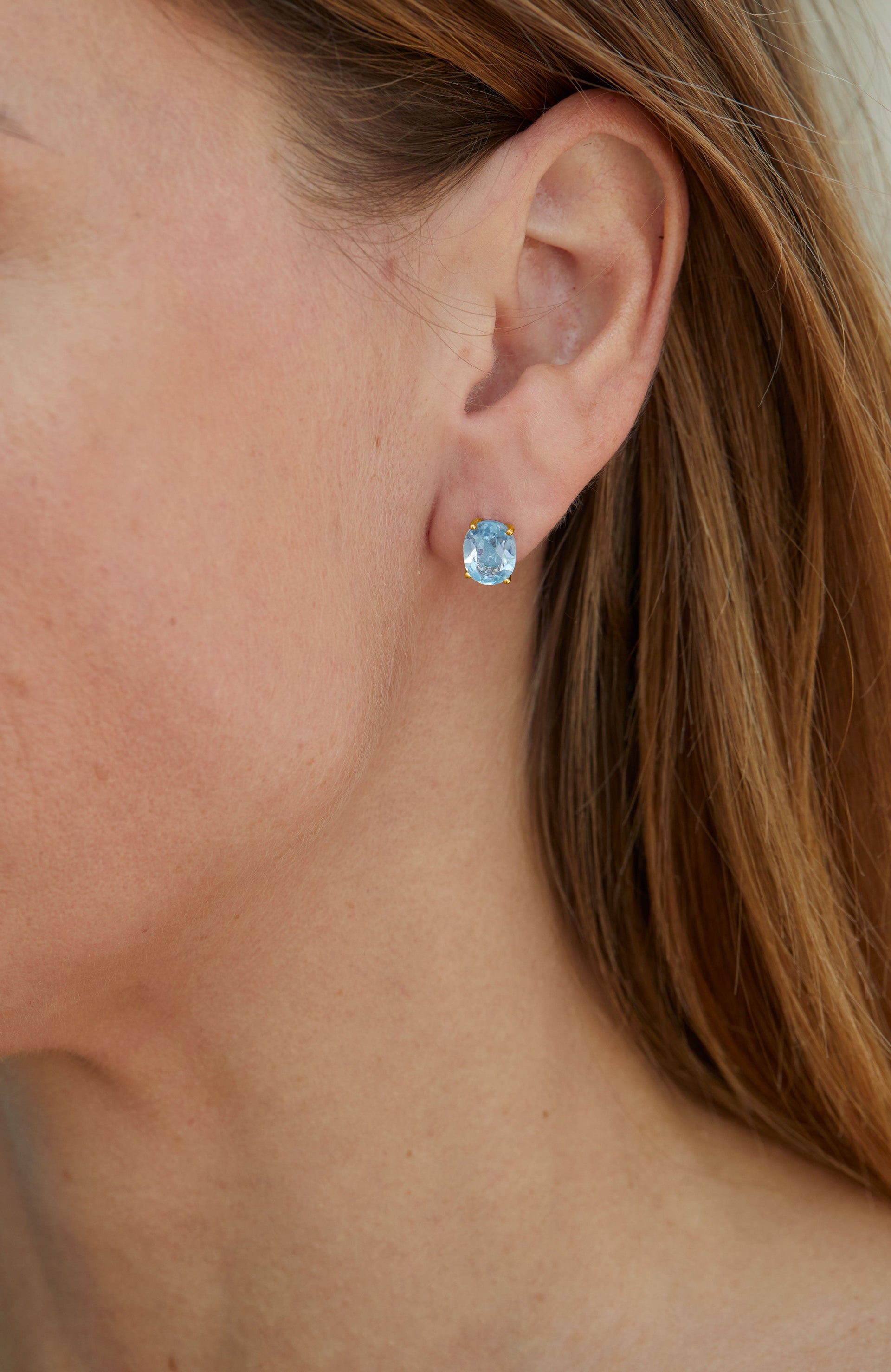 9X7 Oval Genuine Gemstone Basket Set Stud Earrings