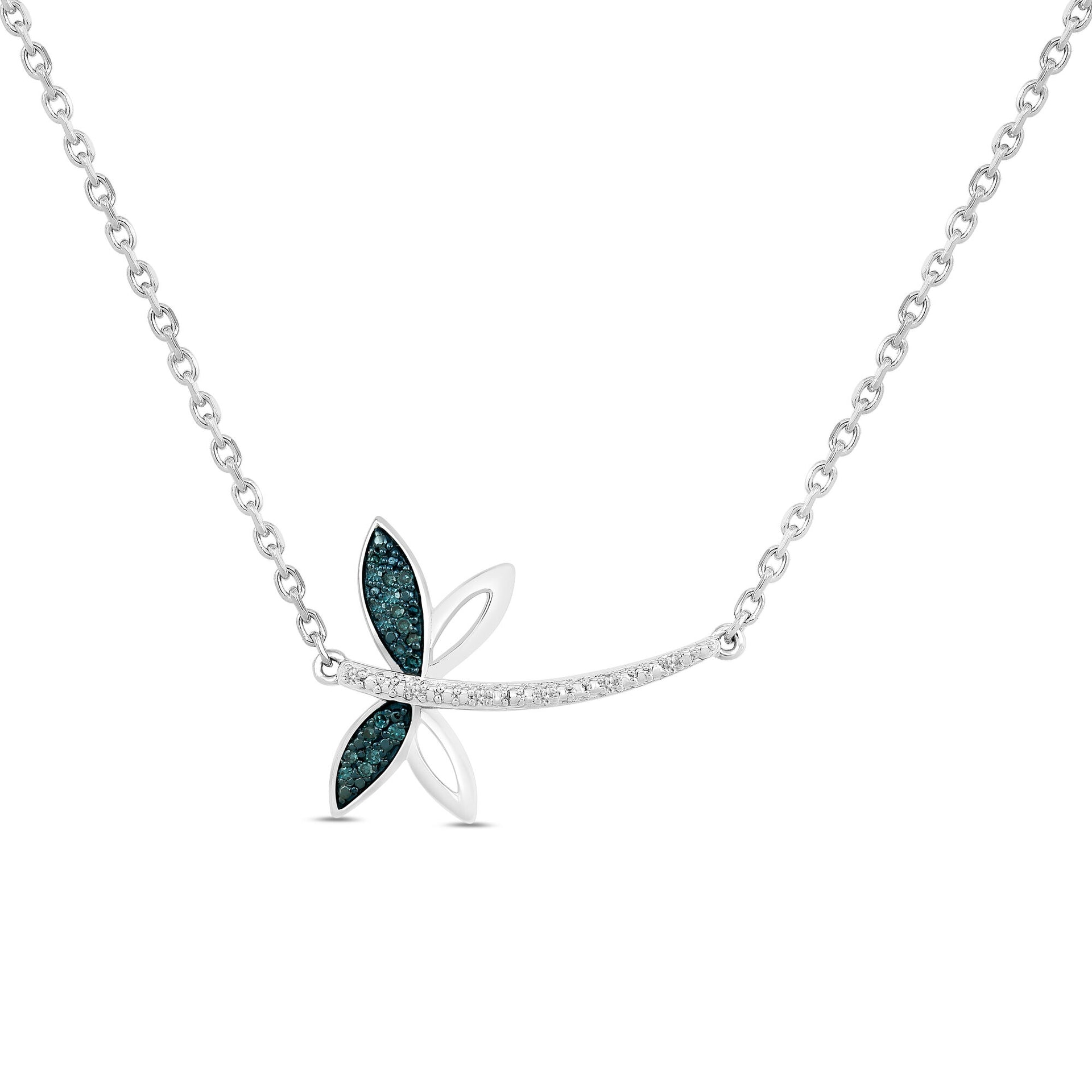 Blue Diamond & Diamond Accent Dragonfly Pendant in Sterling Silver