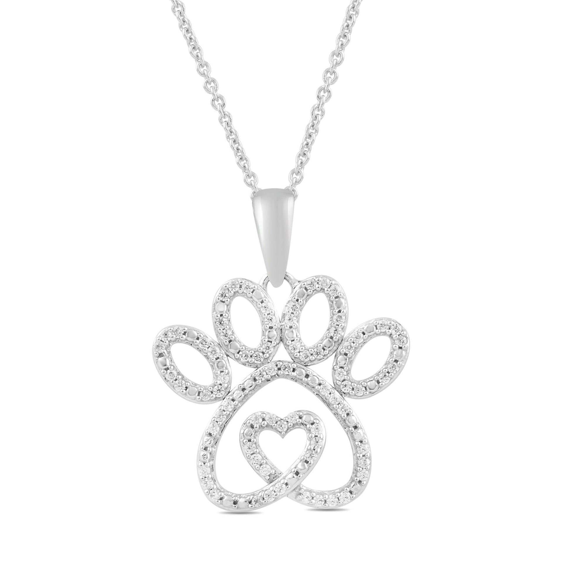 Diamond Paw Print Heart Pendant in Sterling Silver (1/7 ct. tw.)