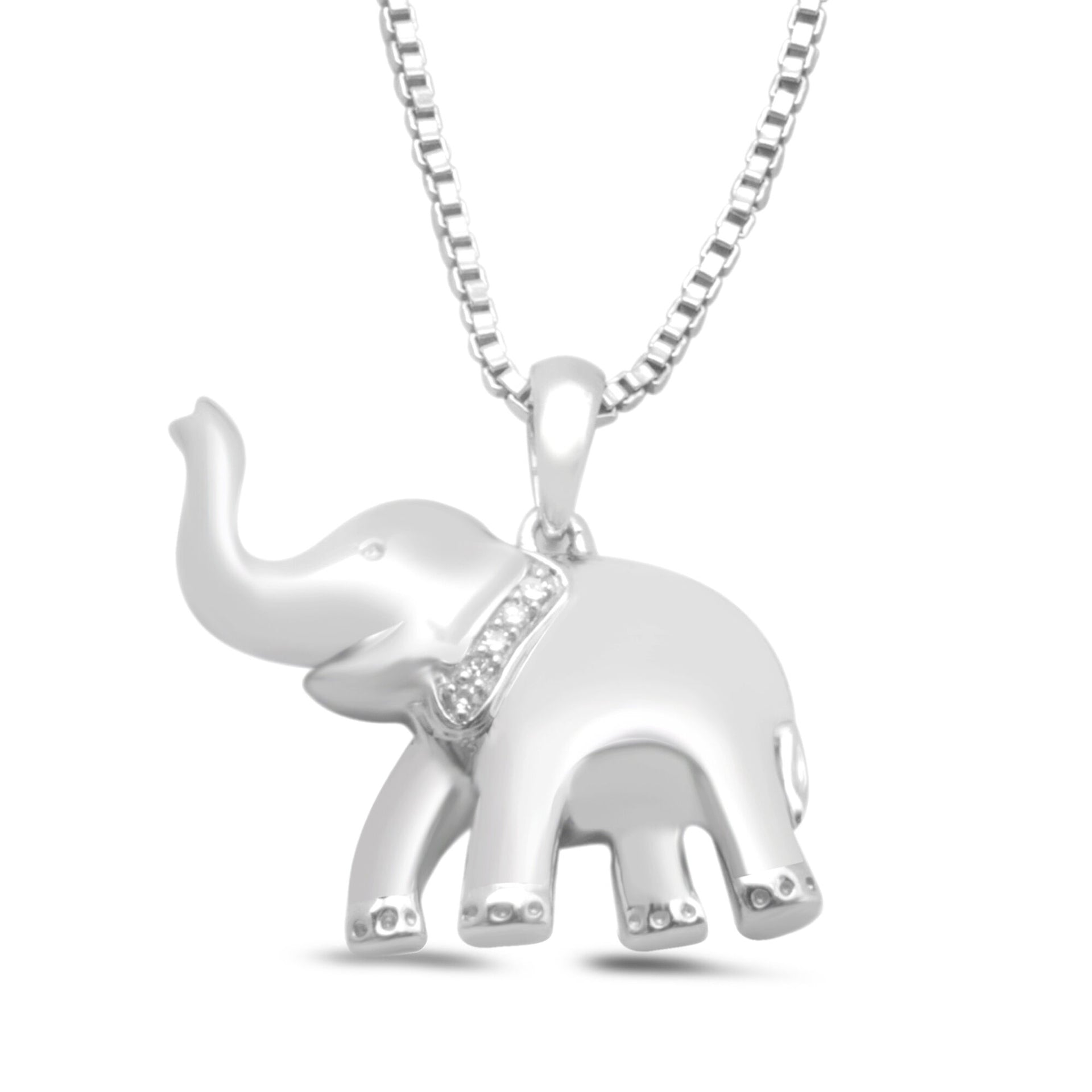Diamond Accent Elephant Pendant in Sterling Silver