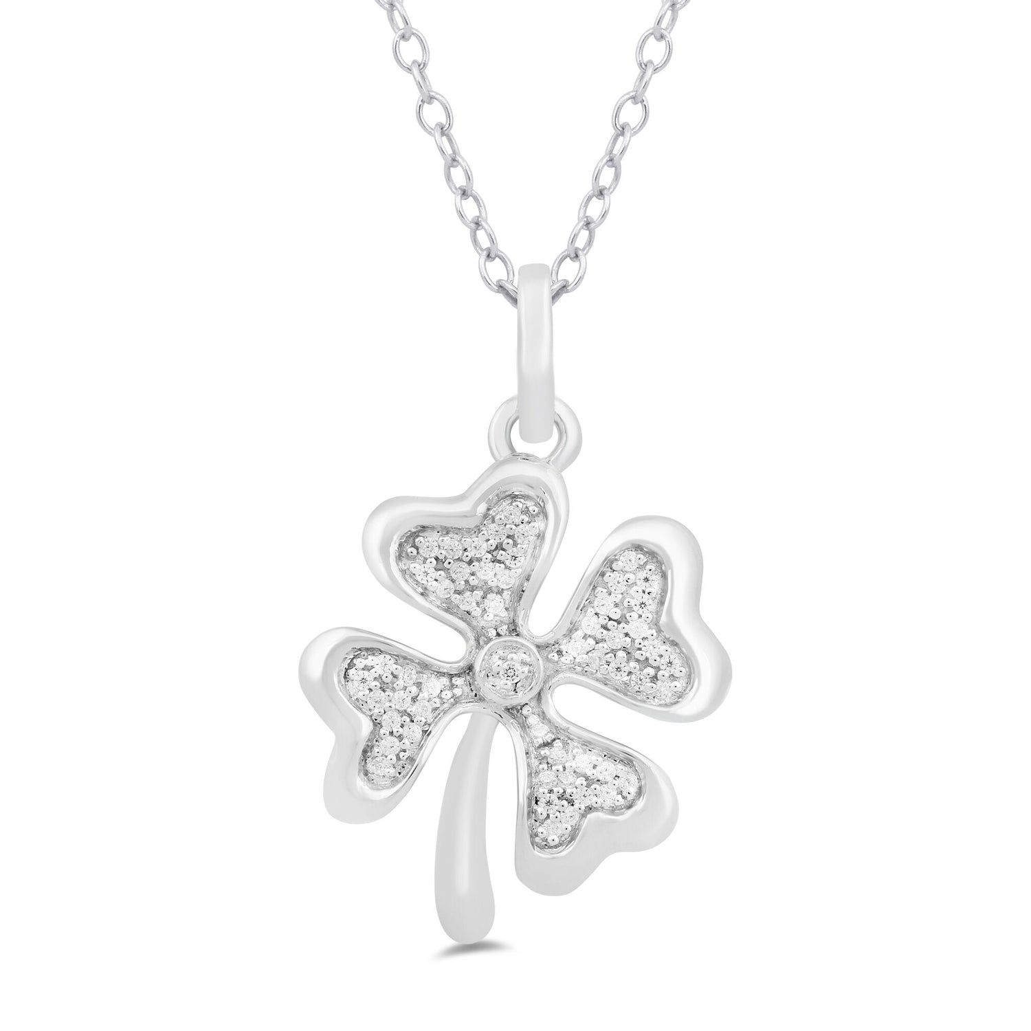 Diamond Four-Leaf Clover Pendant in Sterling Silver (1/10 ct. tw.)