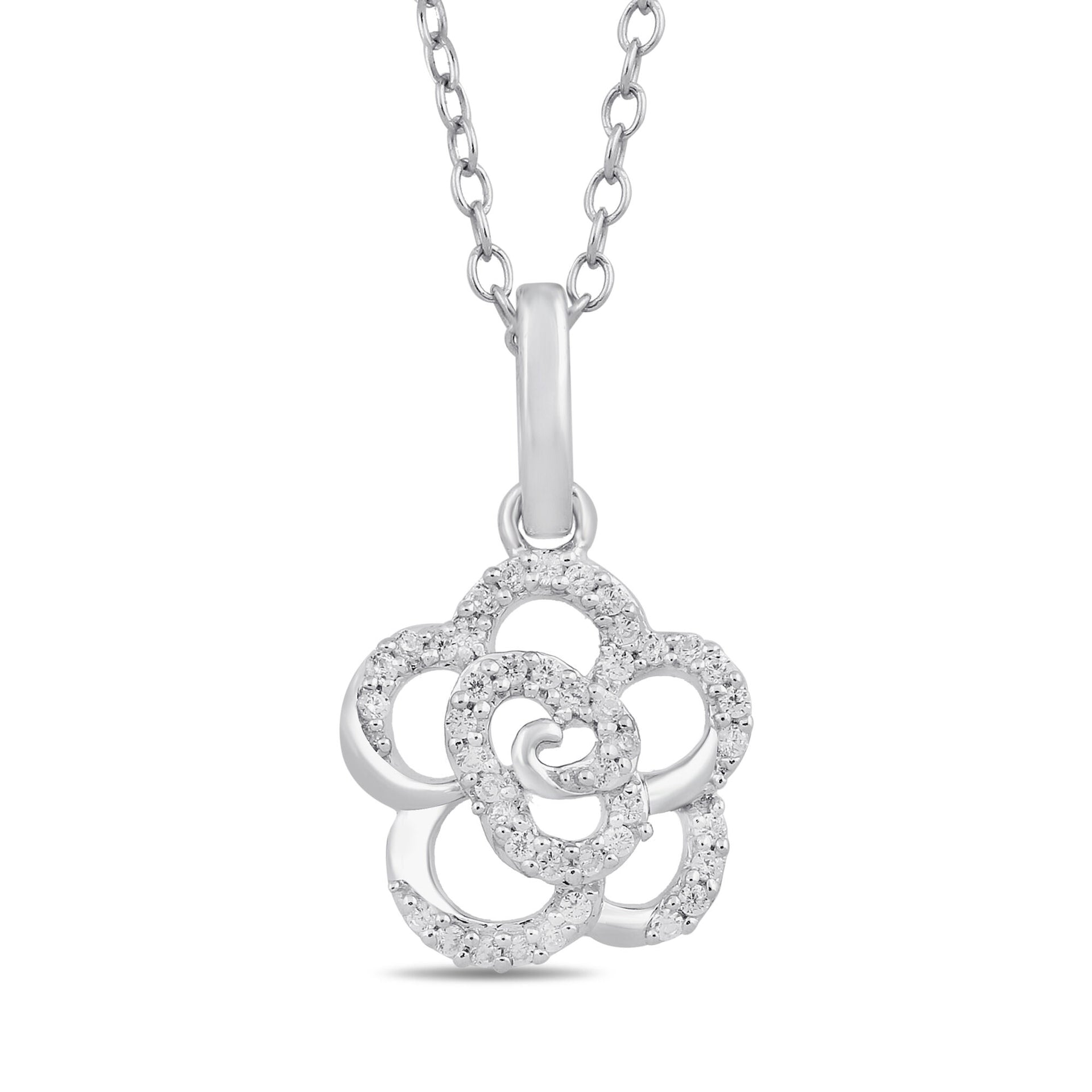 Diamond Flower Pendant in Sterling Silver (1/10 ct. tw.)