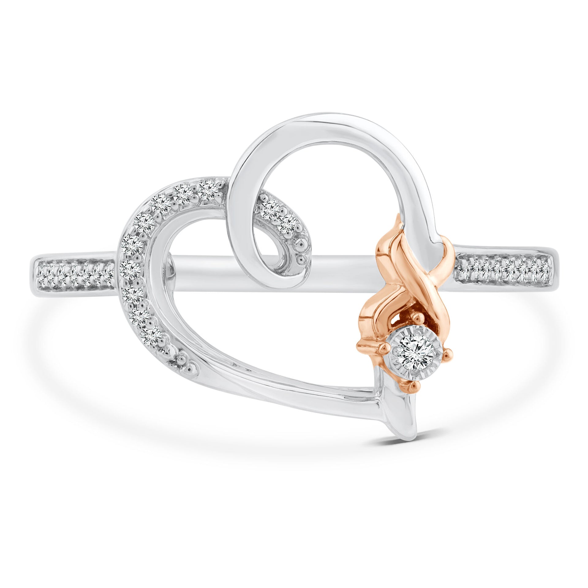 Diamond Accent Heart Ring in Sterling Silver & 10K Rose Gold