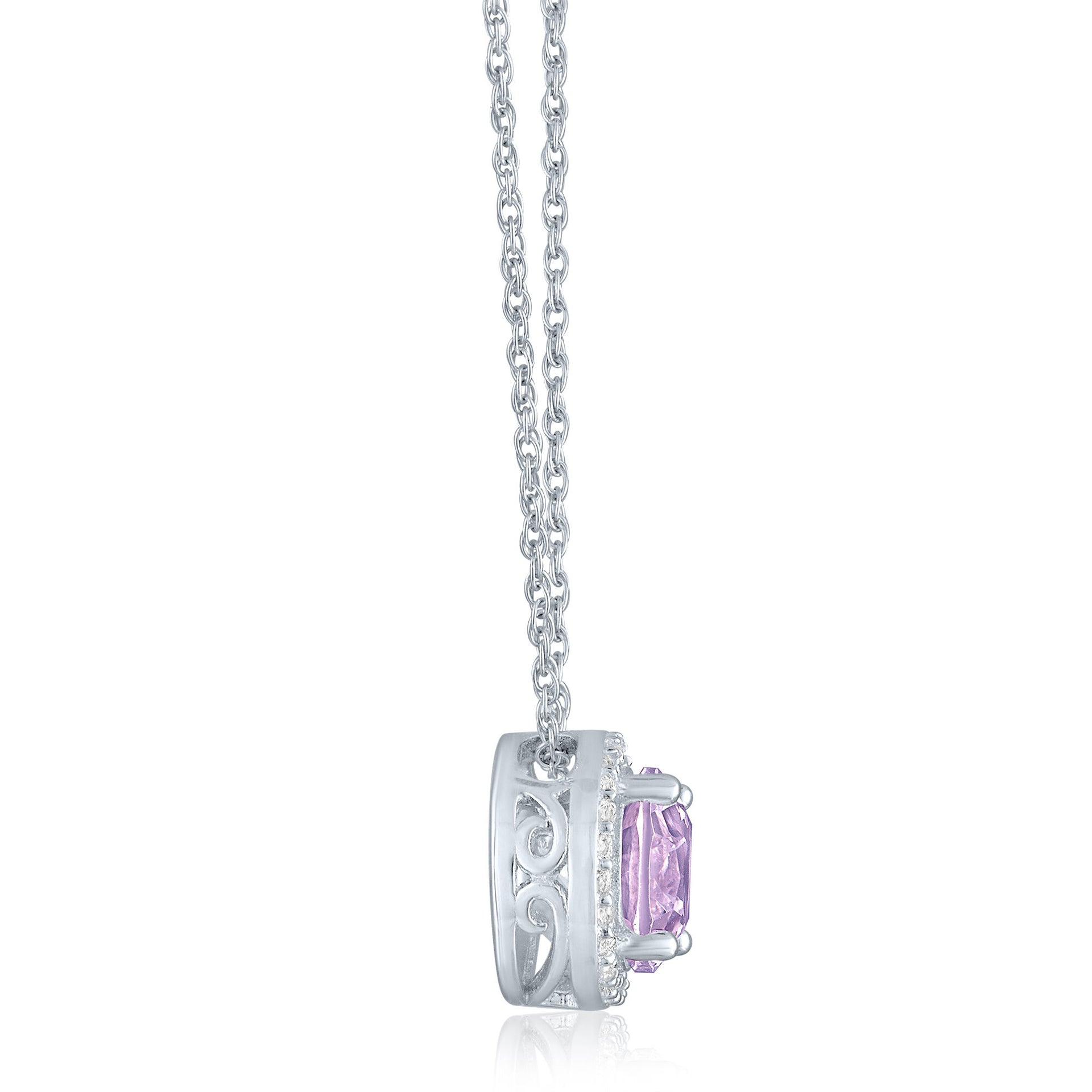 Rose de France & Lab-Created White Sapphire Halo Pendant in Sterling Silver