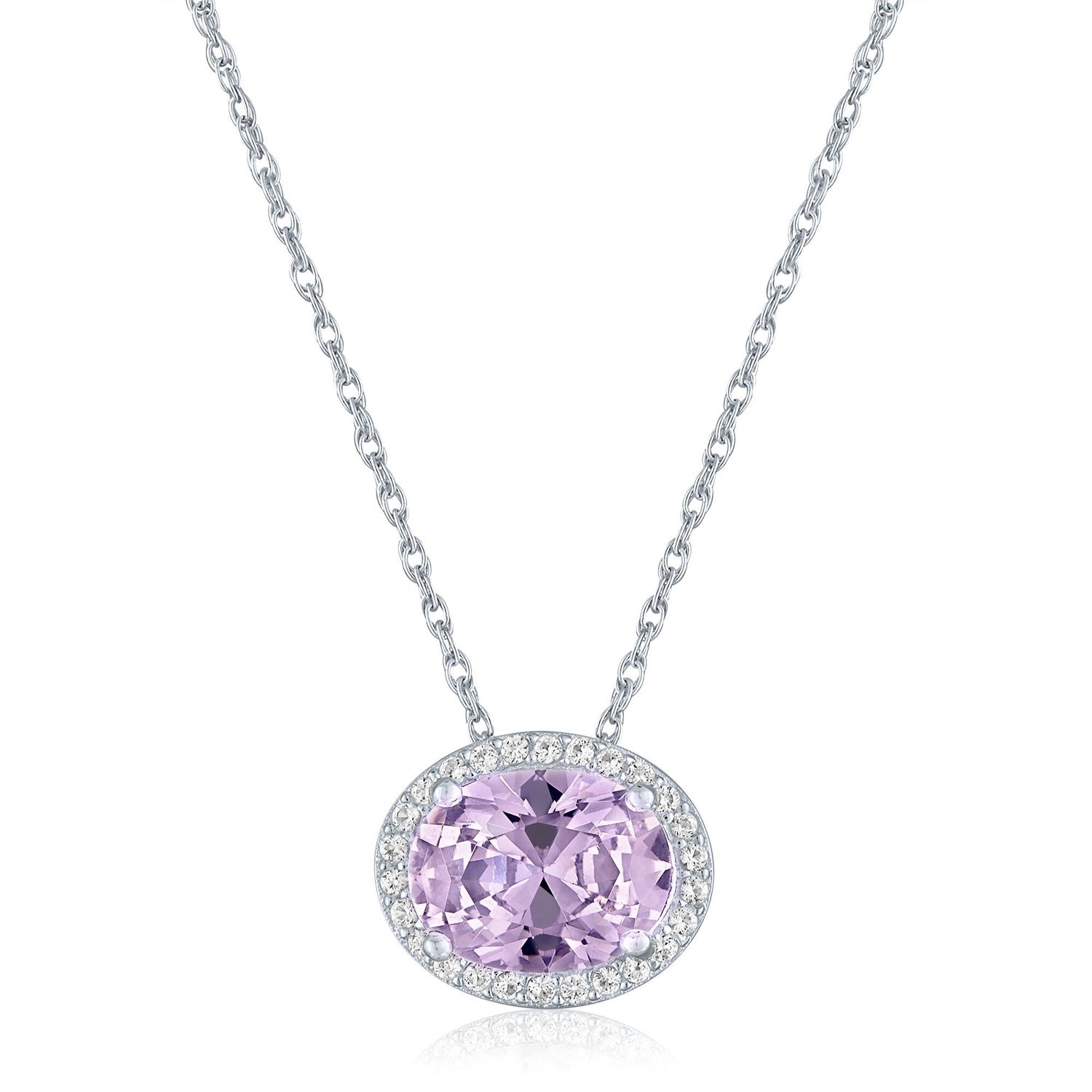 Rose de France & Lab-Created White Sapphire Halo Pendant in Sterling Silver