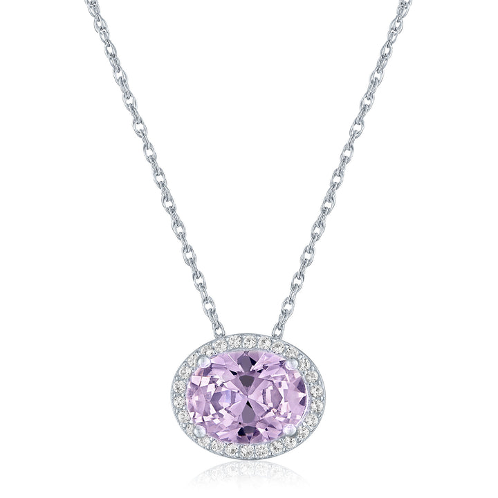 Rose de France & Lab-Created White Sapphire Halo Pendant in Sterling Silver