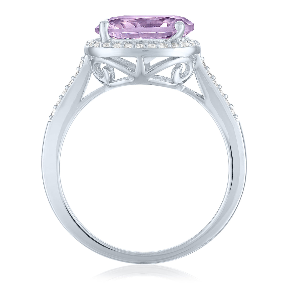 Rose de France & Lab-Created White Sapphire Halo Ring in Sterling Silver