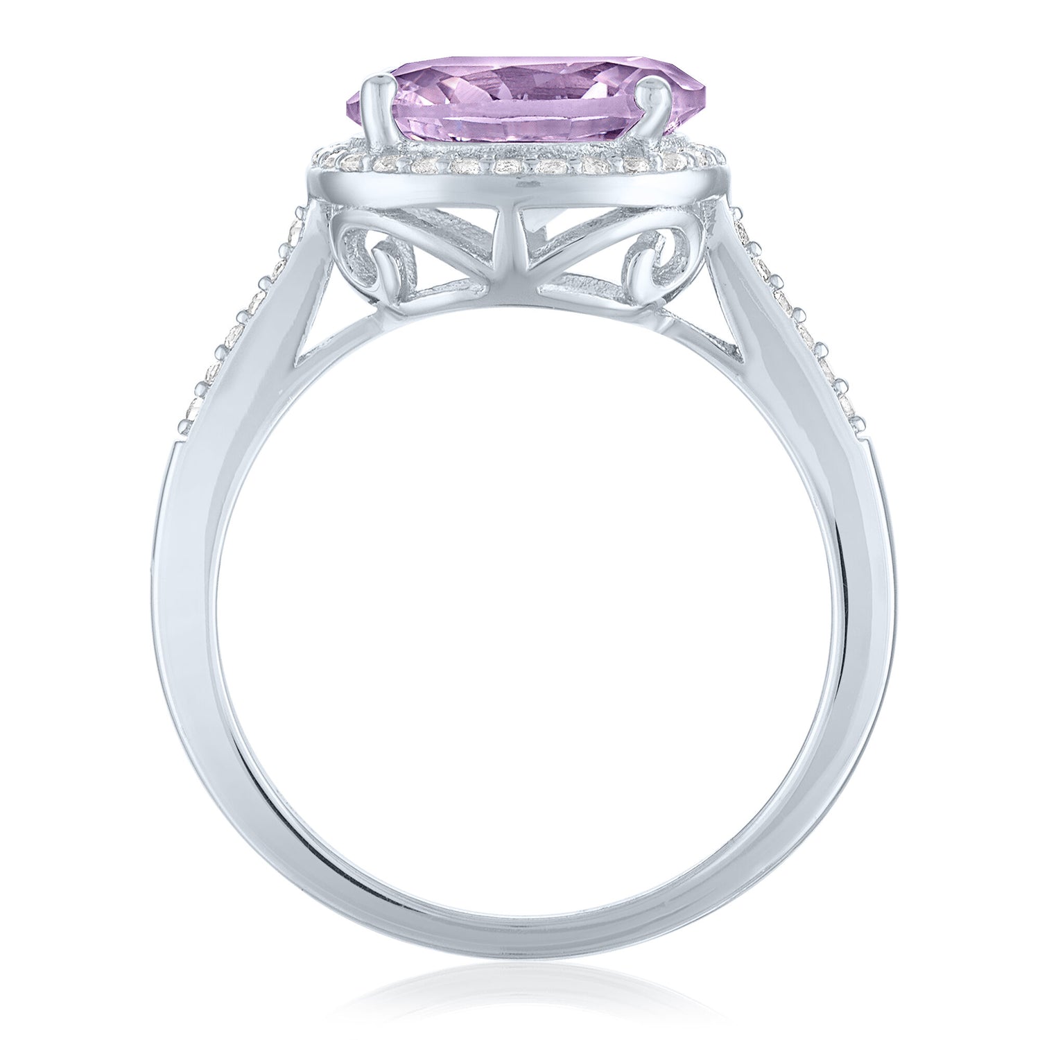 Rose de France & Lab-Created White Sapphire Halo Ring in Sterling Silver