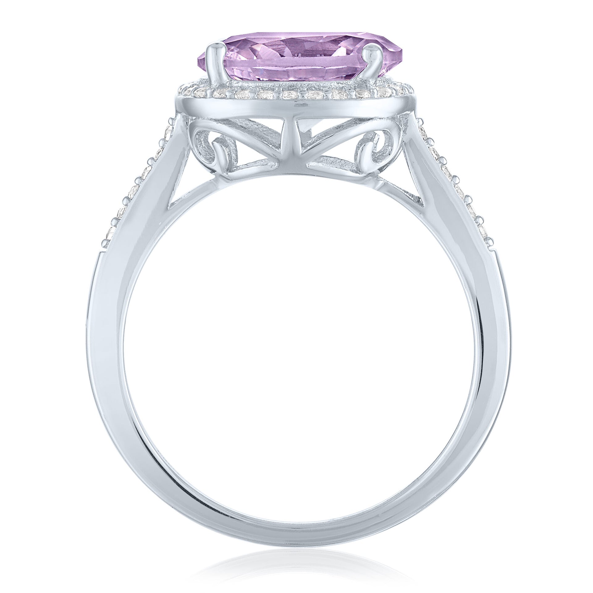 Rose de France & Lab-Created White Sapphire Halo Ring in Sterling Silver