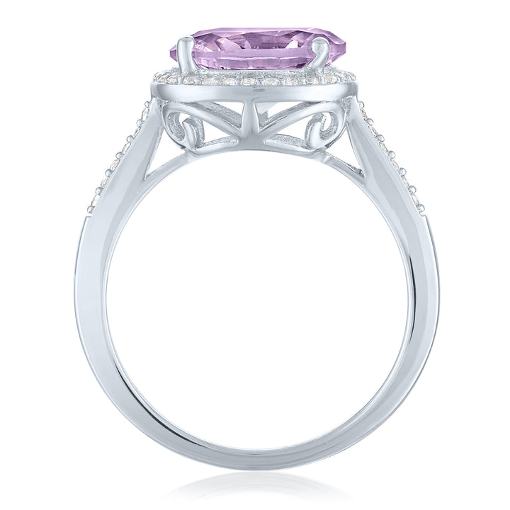 Rose de France & Lab-Created White Sapphire Halo Ring in Sterling Silver