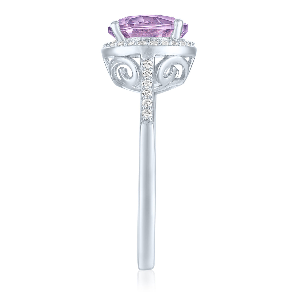 Rose de France & Lab-Created White Sapphire Halo Ring in Sterling Silver